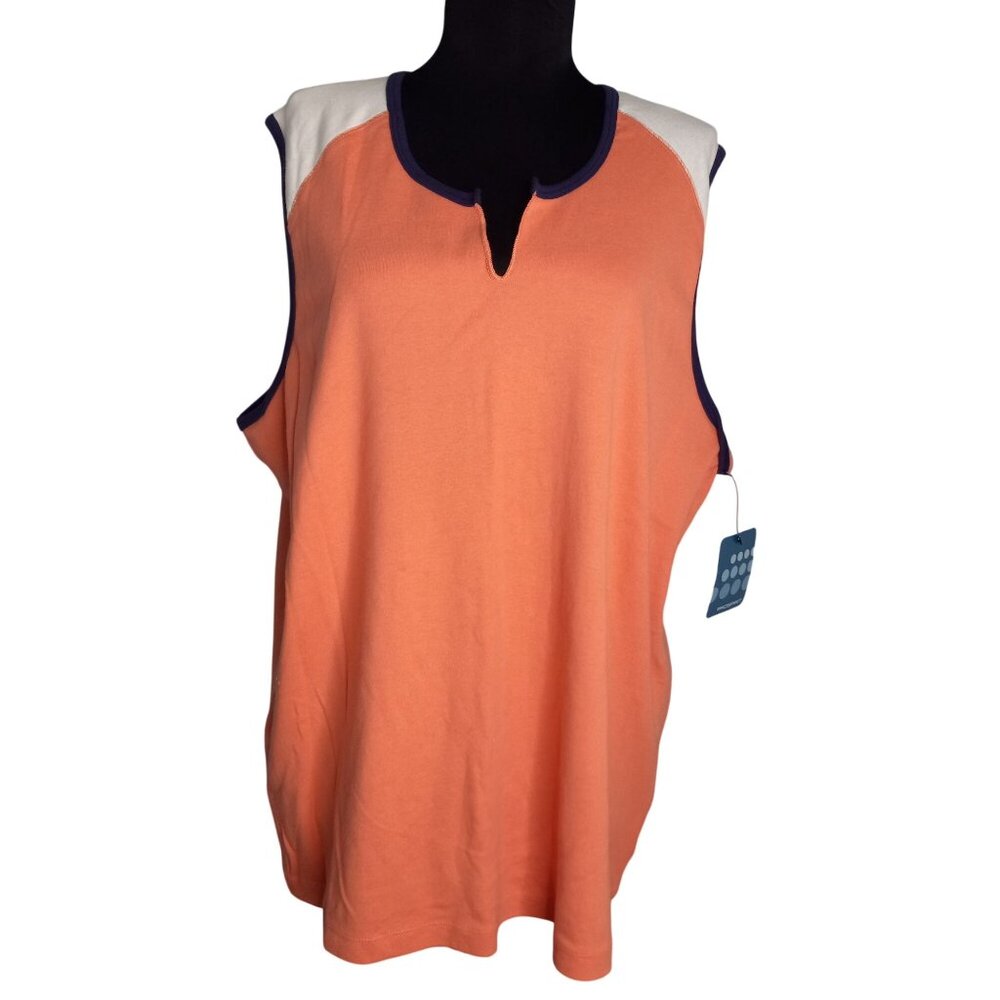 Prospirit 2X Tank Top Sleeveless Orange Navy White Notch Neck Womens Casual NEW